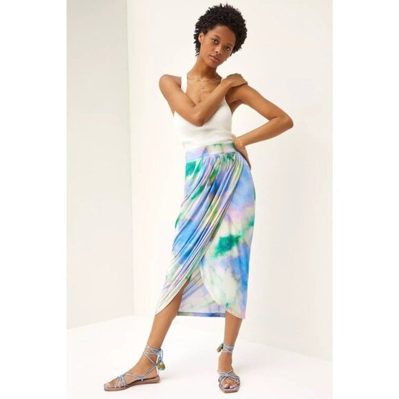 Anthropologie Conditions Apply Delphina Ruched Midi Watercolor Skirt NWT - Picture 1 of 5